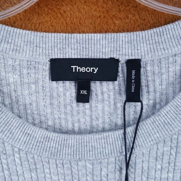 THEORY Sweater Mens XXL Gray Pullover Crew Ribbed Knit RILAND $225 - Picture 2 of 8